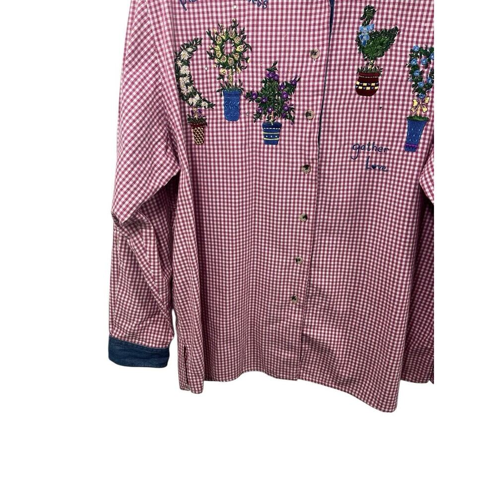 Quacker Factory Rose Red Gingham Button Shirt Den… - image 4